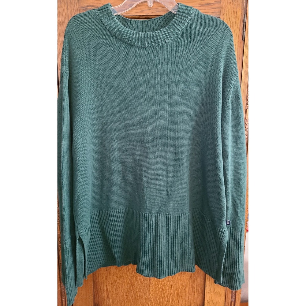 GAP Womens Forest Green Ribbed Crew Neck Side Slit Pullover Sweater Large